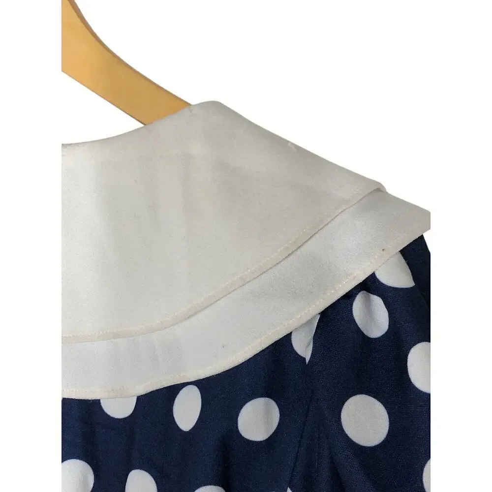 Alexia Admor Dress Ruffle Collar Puff Sleeve Midi Navy & White Polka Dot Medium